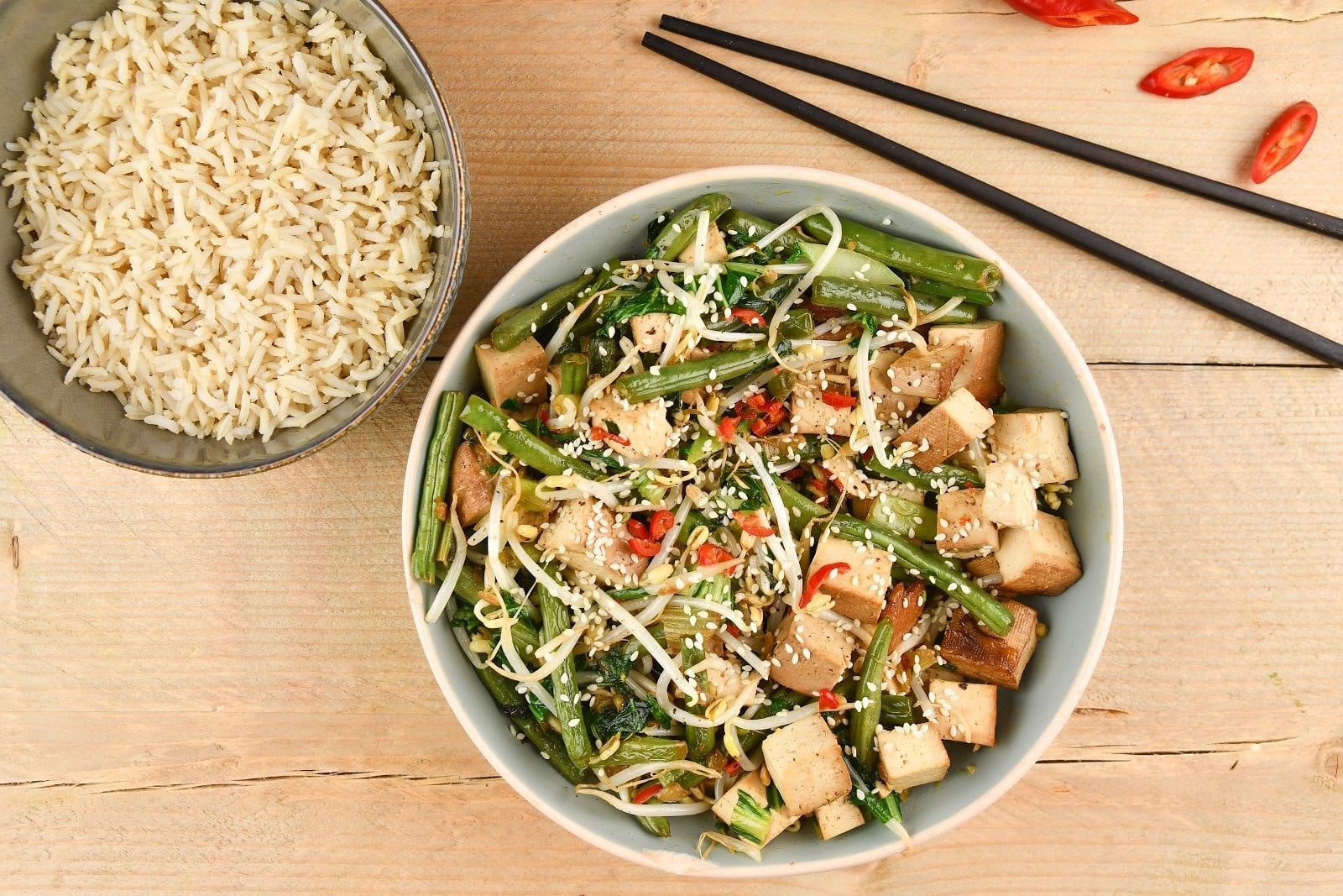 Chop choy met paksoi, sperziebonen en sojascheuten