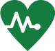 Una forma de corazón verde con una línea negra de electrocardiograma (EKG) que atraviesa el centro