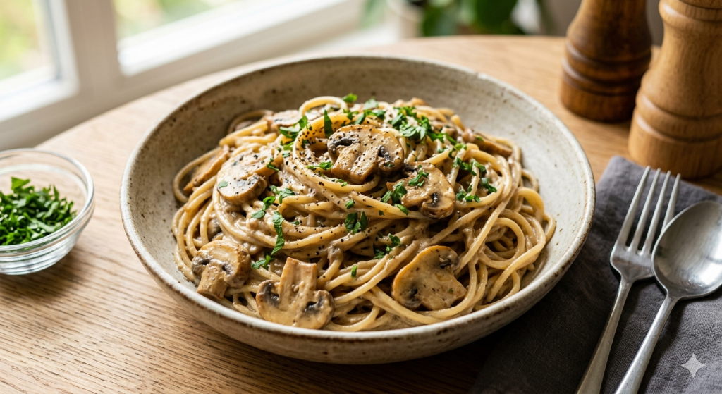 spaghetti met paddenstoelen roomsaus