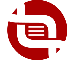 A red circle background with a stylised white DNA double helix and three horizontal lines in the centre, suggesting a science or genetics theme.